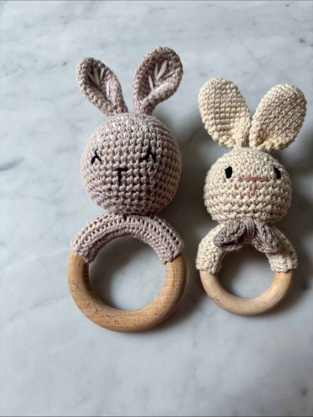 Handmade Crochet Bunny Rattle - Beige & Cream